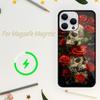 Роскошный чехол для телефона Skull Dead Flowers для iPhone 15 14 13 12 11 Plus Pro Max Magsafe Magnetic Wireless Charger