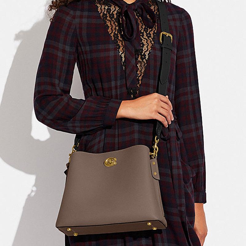 New COACH Willow Cow Split Leather Portable Crossbody Bag Shoulder Bag Women's Brown/Black C2590-B4CBD