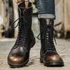 Fashion High Top Side Zipper High Ankle Boots Men Casual Footwear 14 Holes Punk Leather Fur Warm Stylish Men Motorcycle Boot Big Size 48