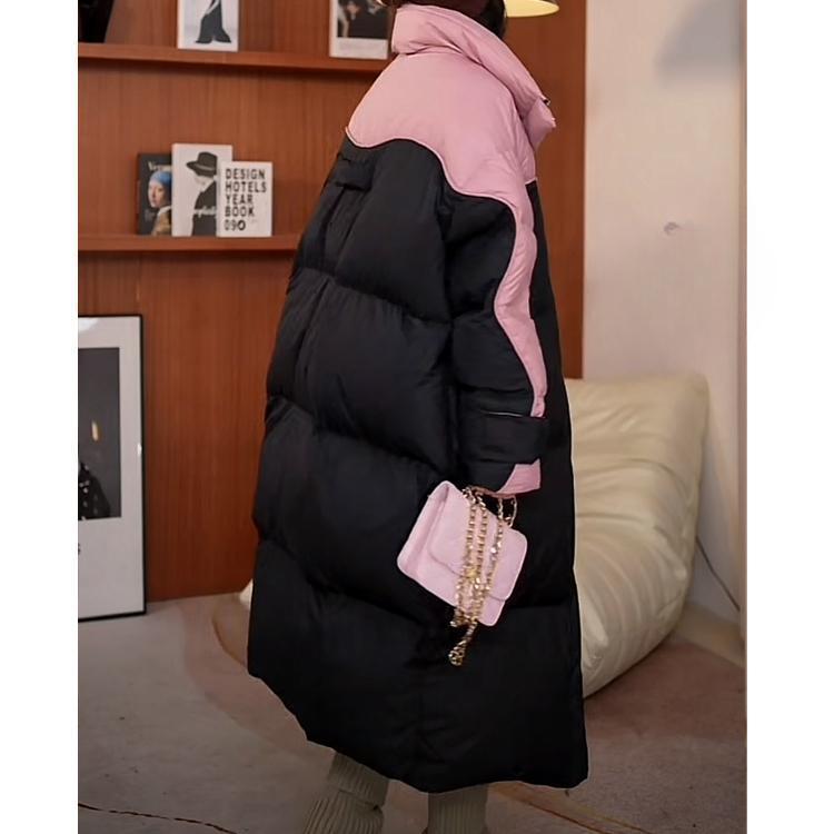 Over The Knee Puffer Jacket Patchwork Parkas Hooded Cotton-padded Jacket Winter Women Clothing Warm Thickened Windproof Coats