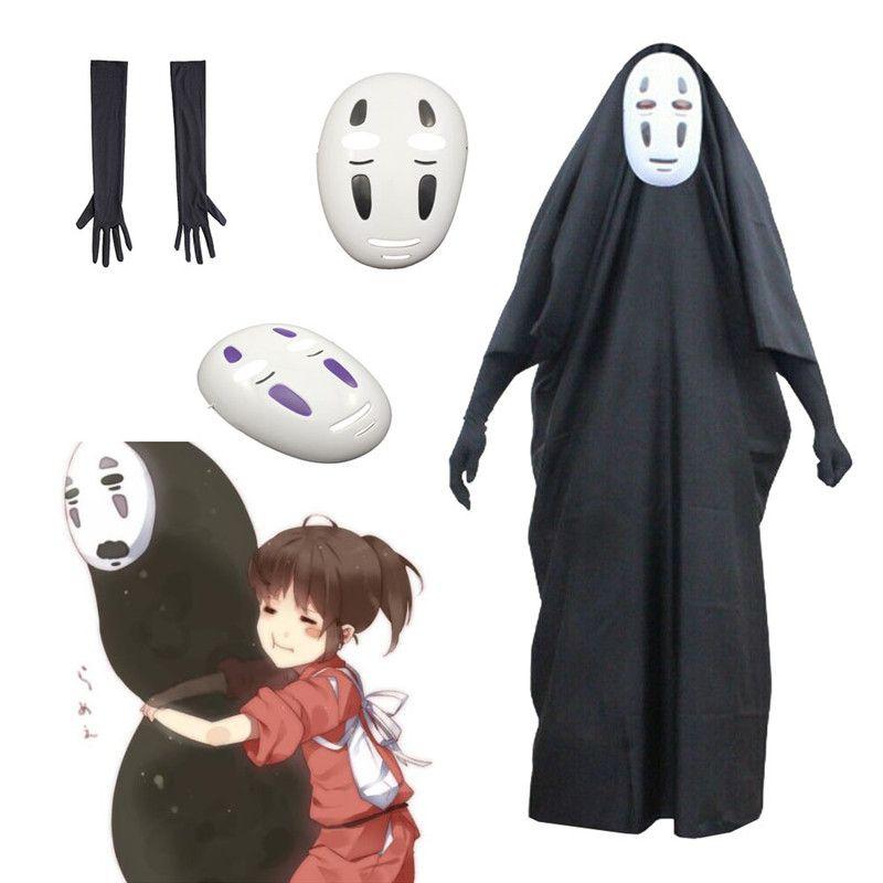 Костюм для косплея Человек Без Духовного Лица Одежда Длинная Мантия Маска Перчатки Полный Комплект