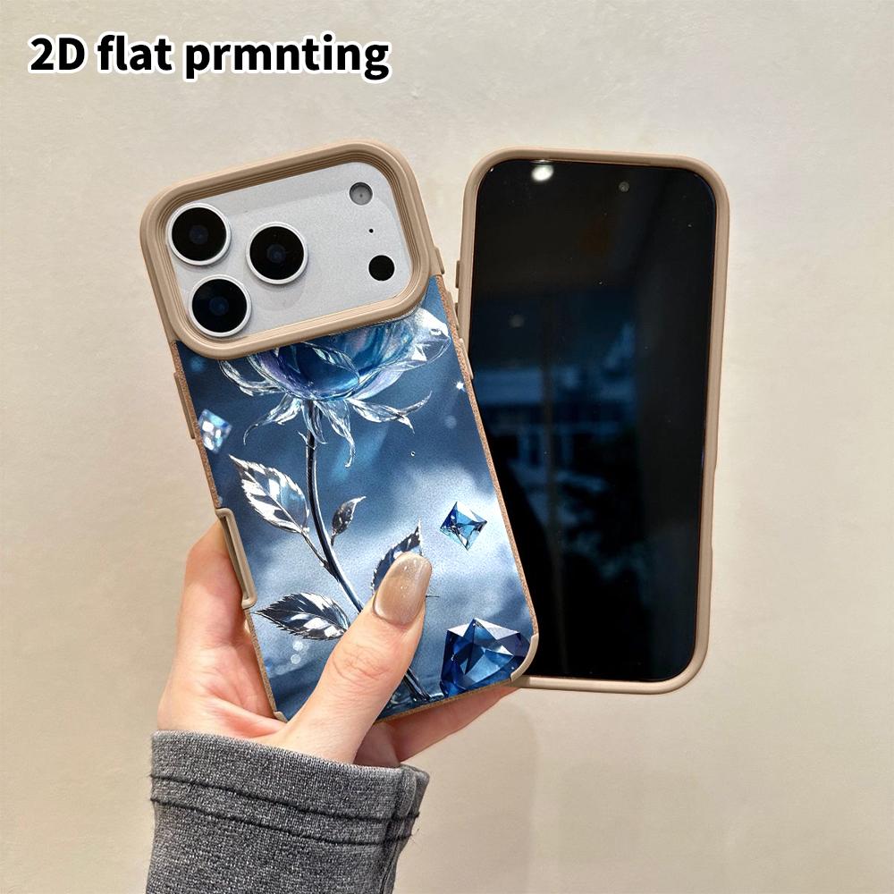 Phone Case: 2D flat lambskin suitable for iPhone 18, 17, 16, 15, 14, 13 Pro protective cases, glass rose, Christmas and Halloween gifts