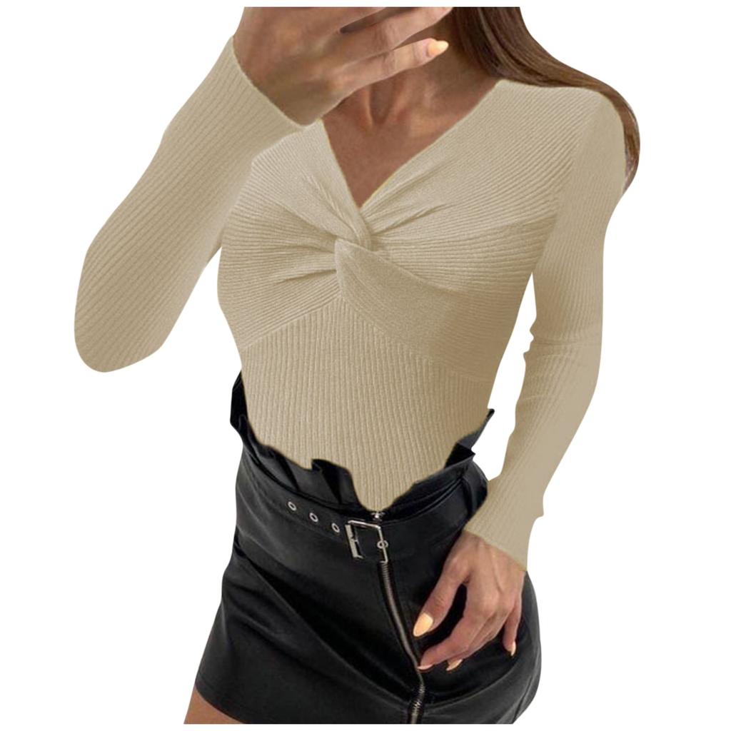Women's Autumn And Winter Long-sleeved V-neck Knitted Sweater Slim Solid Color Pullover Knitted Sweater