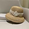 Ins Chic Summer Colored Square Stitching Decoration Hand Raffia Grass Sunshade Lady Bucket Cap Women Leisure Hat