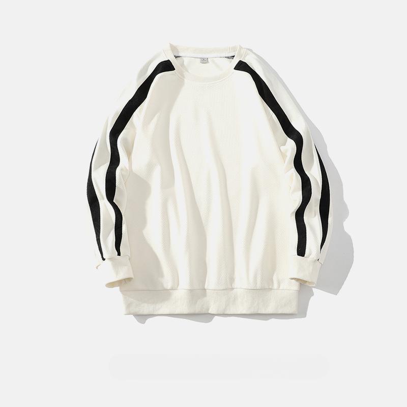 Мужской свитер с круглым вырезом и длинными рукавами на весну и осень в контрастную полоску