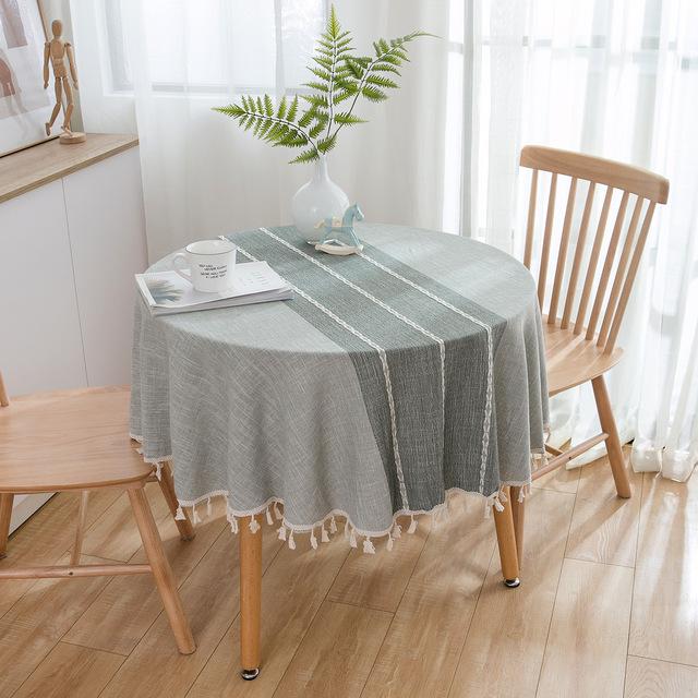 Linen Stripe Jacquard Japanese Cotton Round Tablecloth Tassel Tablecloth Able Tea Round Table Map Table Cover Dining Room