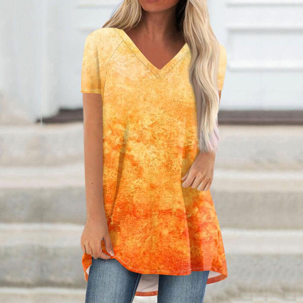 Женские плиссированные свободные топы с короткими рукавами Плюс размер Повседневные топы с V-образным вырезом и короткими рукавами Повседневные летние футболки Женские топы Футболки Рубашки