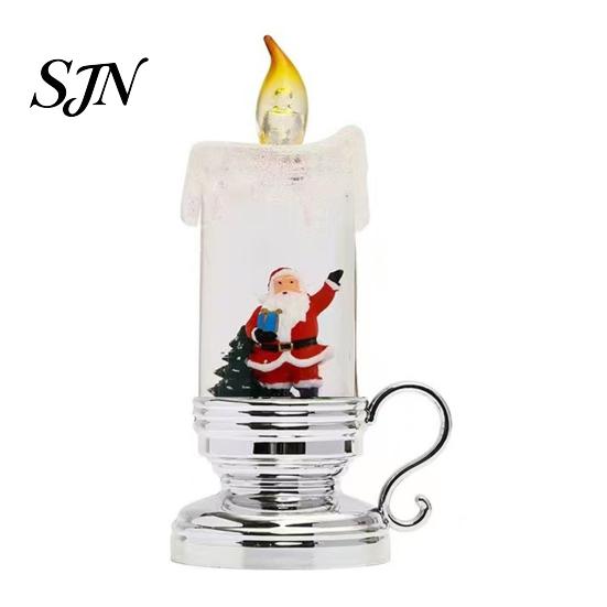 Christmas Gift for Kids Night Light, Flameless LED Water Filled Candle Lamp with Table Centerpiece Falling Snow, Vintage Tabletop Lighting Home Party,