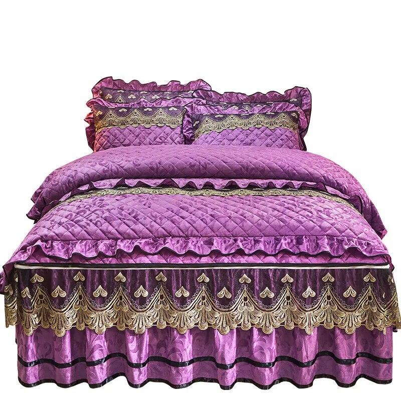 Стеганый бархатный пододеяльник, комплект двуспальной кровати 220x240, королевский размер, кружевное роскошное пододеяльник с вышивкой, однотонные 2 наволочки, мягкие