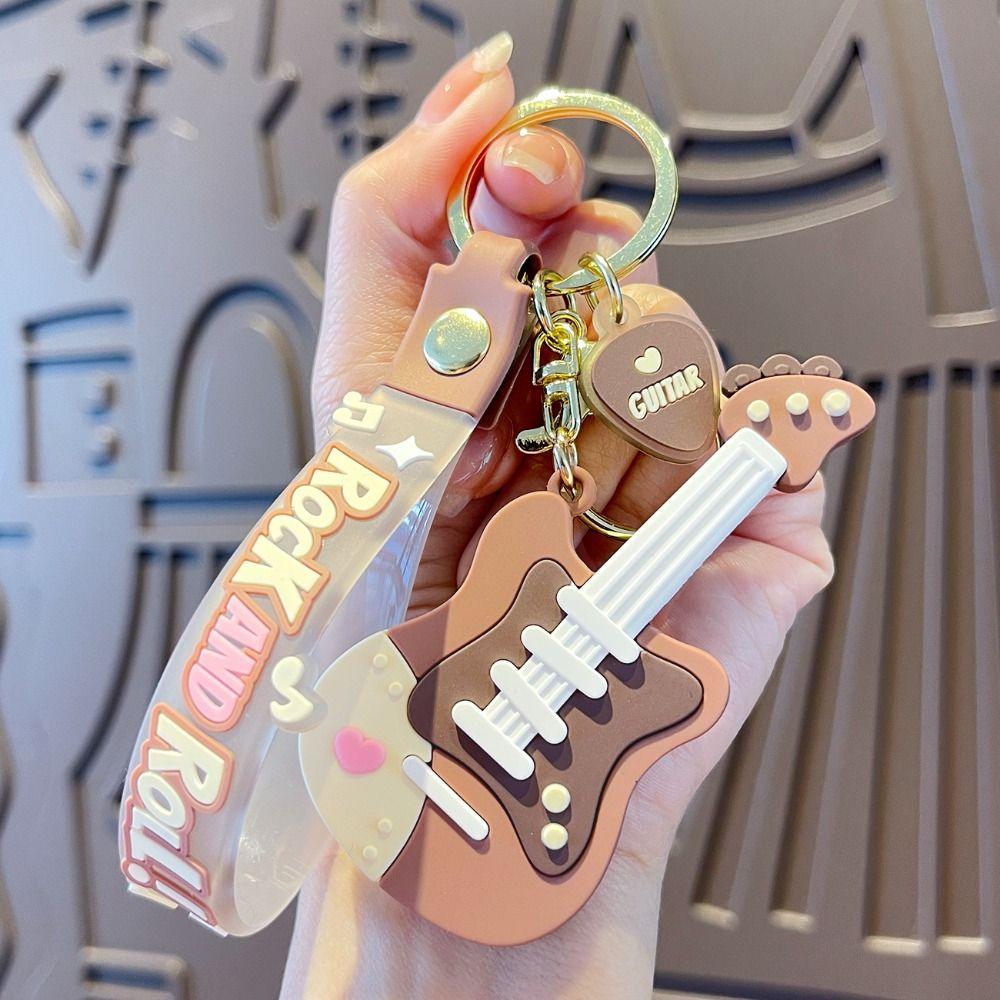 Fashion Guitar Key Chain Cute Musical Instrument Keychain Sweet Guitar Keyring  Car Key Ornament