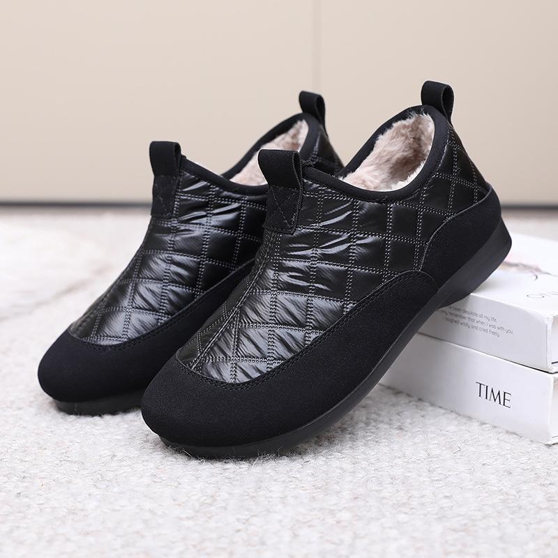 Зимние снегостойкие ботинки Slip-On 2024 года: Водонепроницаемая, теплая, повседневная обувь из хлопка в корейском стиле