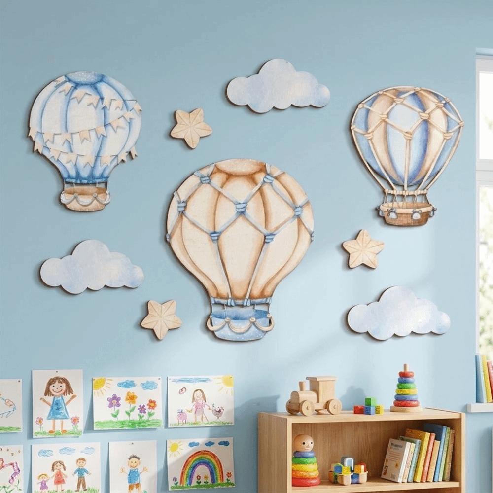 9PCS/SET 2D Flat Wooden Cloud Star Wall Decor Cartoon Wall Hanging Ornament Home Decor
