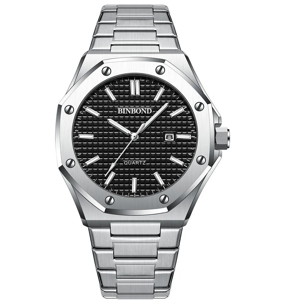 BINBOND Top Brand Business Men Quartz Watches Stainless Steel Calendar Waterproof Luxury Luminous Multifunctional Men Wristwatch