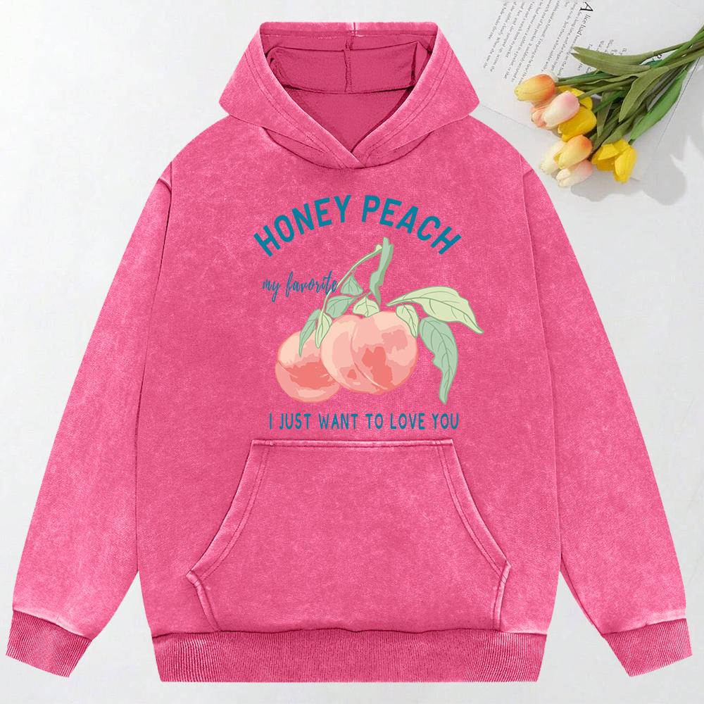 Honey Peach I Just Want To Love You Illustration Print Snow Wash Hoodie Female Streetwear Fashion Hoodie Cotton Hoody