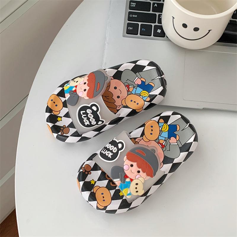 Children's Summer Cartoon Ankle Slippers for Girls Boys Indoor Outdoor Soft PVC Outsole Non-Slip Slide Sandals for Children