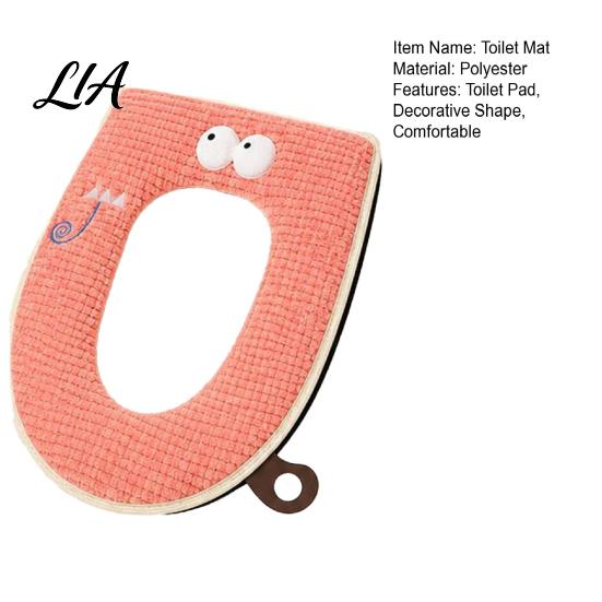 Winter Warm Toilet Seat Cover Zippered with Handle, Soft Jacquard Suede Hygienic Lifter Mat, Cartoon Pattern Washable Bathroom Pad for Most