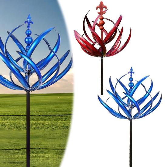 Цветок лотоса, ветровая вертушка, садовая металлическая ветряная мельница, вращение на 360 градусов, устойчивая к ультрафиолетовому излучению, двухслойная, большая ветровая вертушка, декор