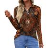 Women's Fashion Casual Lapel Short Long Sleeve Print Shirt Women's Button Up Tops