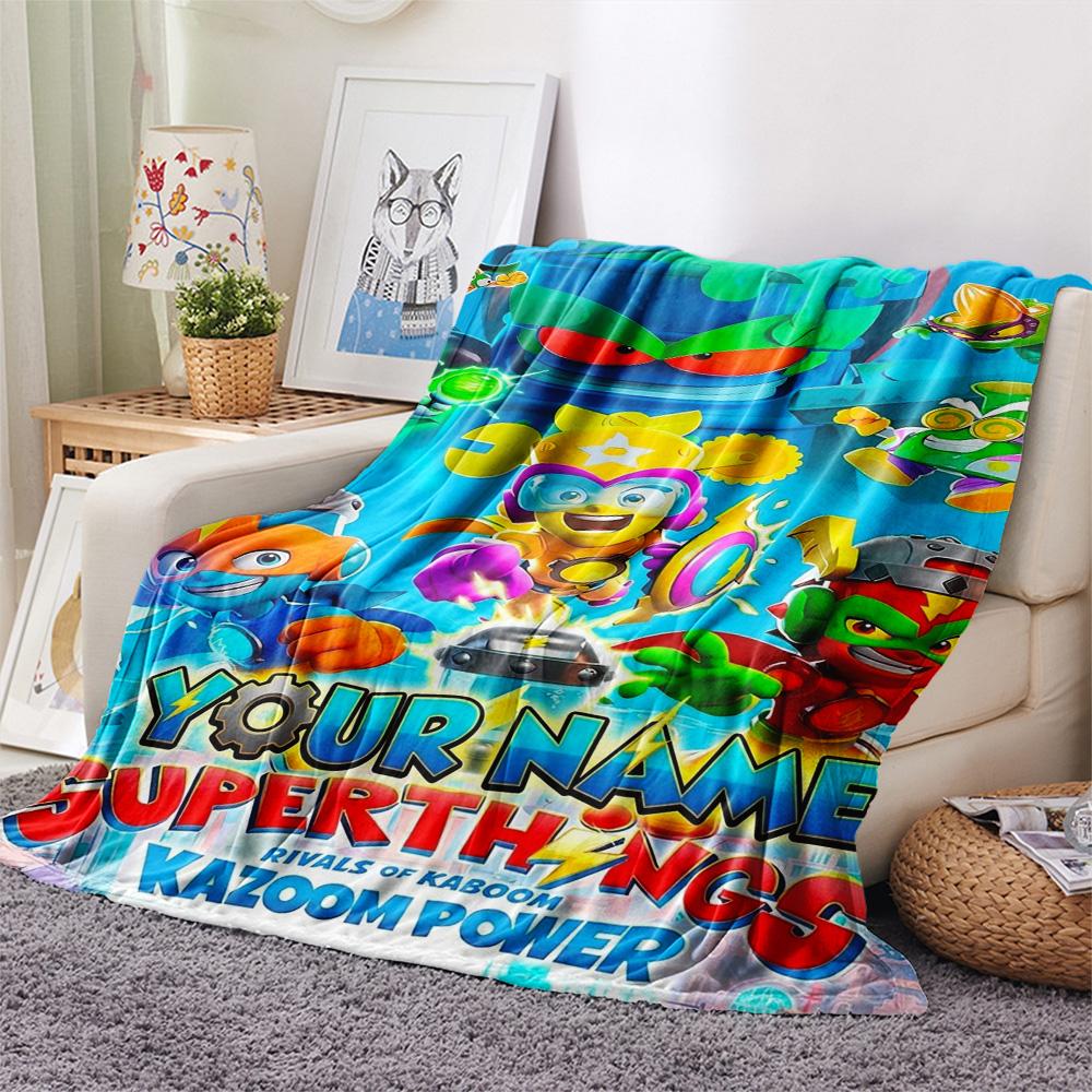 1PC Superthings Battle Custom Name Patterned Flannel Blanket Suitable For All Seasons For Home Decor Warmth And Comfort Gifts Holiday Present