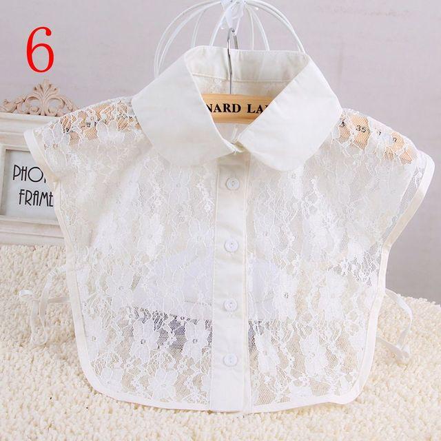 Front Tie White Fake Collar Stand Beads Detachable Collar Fake Women Vintage Crystal Lace Ladies False Blouse Collar Half Shirt