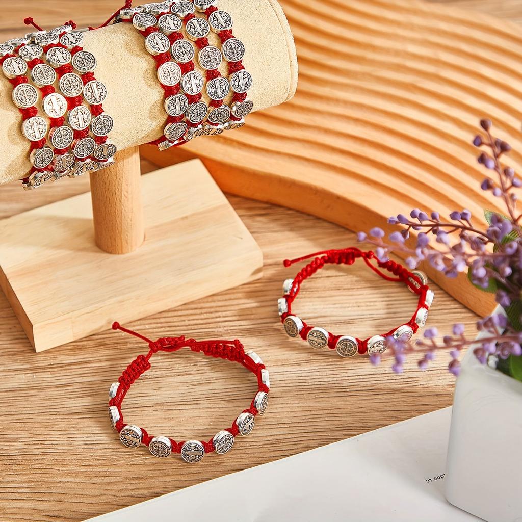 Pack Of 12 Adjustable Saint Benedict Medals Bracelets Woven Adjustable Wristchains Spiritual Jewelry for Men and Women