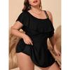 2025 Black Tankini Swimwear Women Plus Size Two Pieces Swimsuit Ladies Big One Shoulder Ruffle Tankini Bathing Suit