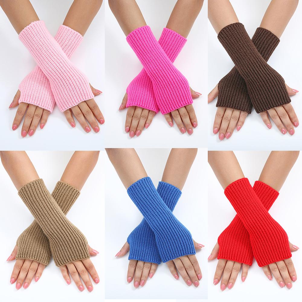 Women Long Fingerless Gloves Knitted Mitten Hand Warmers Winter Warm Wool Knitting Half Finger Gloves Unisex Arm Sleeve