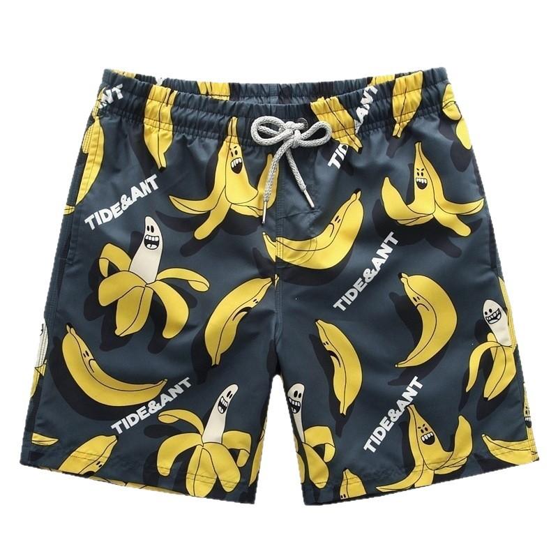 Seaside vacation wear American street shorts 3D wave texture, monster graffiti, men's quick-drying beach pants