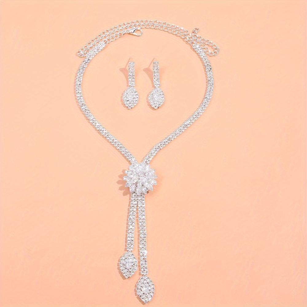 Комплект свадебных украшений из 3 предметов, элегантный дизайн с цветами из фианитов, роскошный комплект из свадебного ожерелья и сережек, роскошный стиль, модные аксессуары для невесты