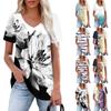 Women's Casual V-Neck Short Sleeve Chest Ruffle Printed Top