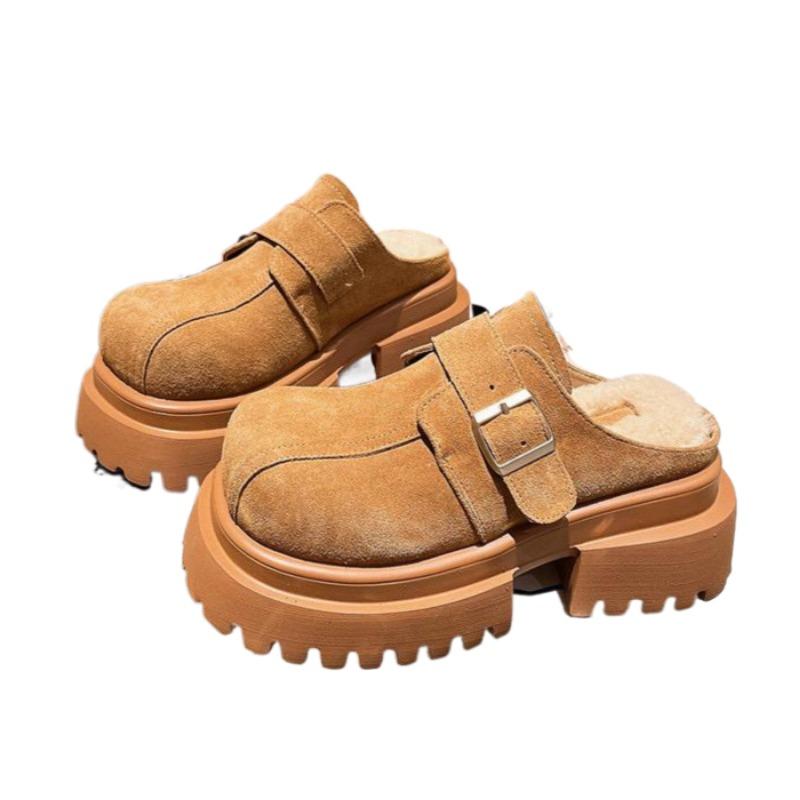 Модные женские туфли на платформе замшевые тапочки теплые плюшевые хлопковые туфли брендовые шлепанцы женские зимние 2025 трендовые удобные повседневные туфли Zapatos Mujer