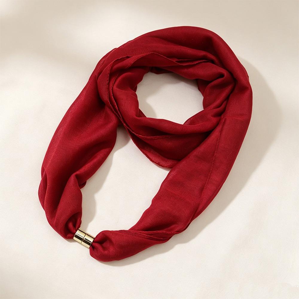 Solid color Neck Scarf Magnet Clasp Silk Scarf Elegant Magnetic Buckle Scarf  Autumn