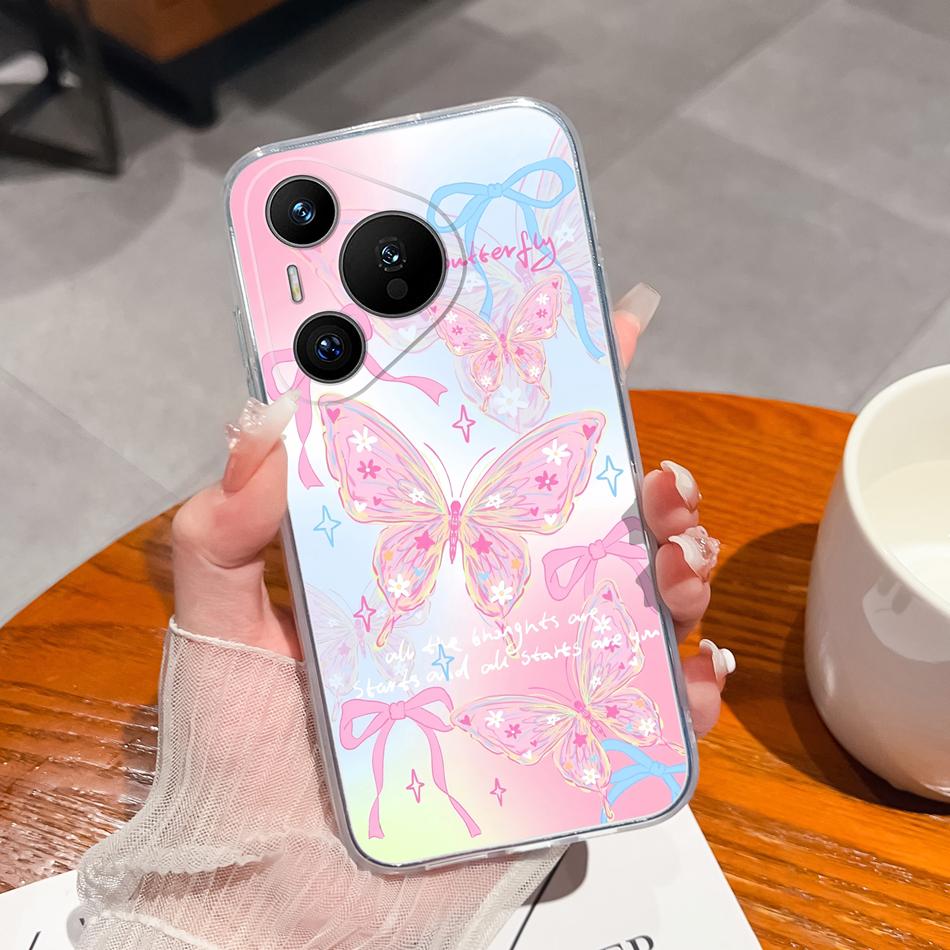 Чехол для Huawei Pura 70 Pro Plus Ultra Счастливым Цветком Прозрачный Чехол для Телефона Для Huawei Pura 70Pro+ Мягкий Тонкий Силиконовый Чехол из ТПУ