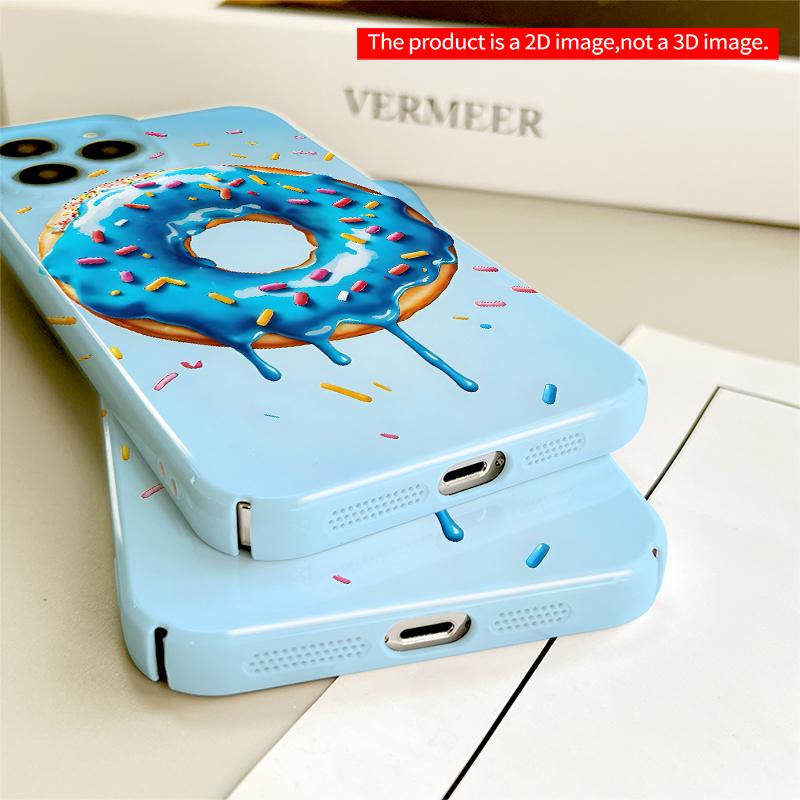 2DFlat Blue Glaze Donut with Sprinkles Phone Case All inclusive film hard iPhone case, compatible with iPhone 18 Pro Max 17 16 15 14 13 12 11