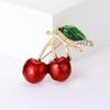 Chic Green Leaf & Red Cherry Enamel Brooch - Stylish Daily Accessory