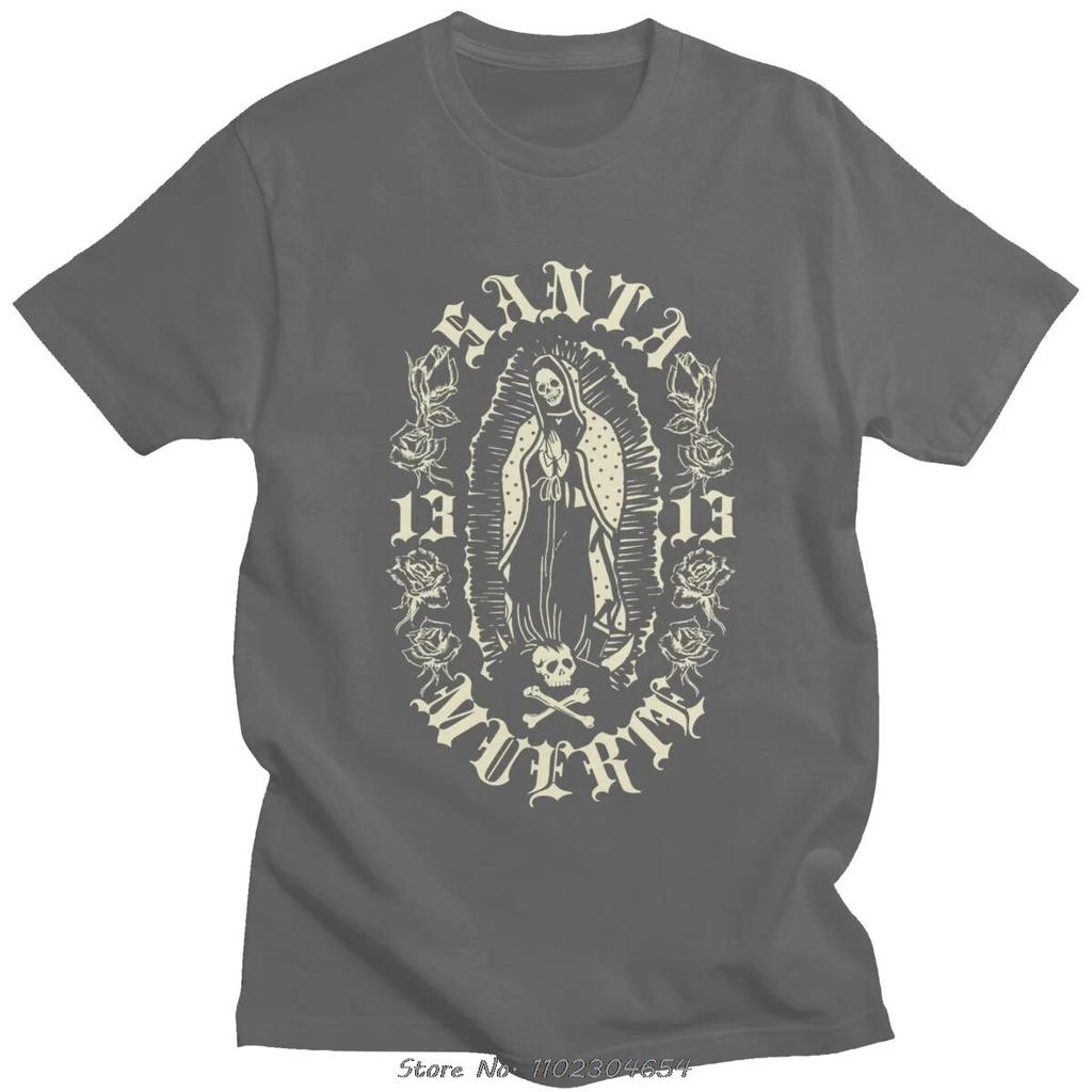 Готические футболки Santa Muerte 13, унисекс, хлопковая футболка Lady of Holy Death, мексиканская футболка с черепом, уличная футболка с короткими рукавами в стиле хип-хоп