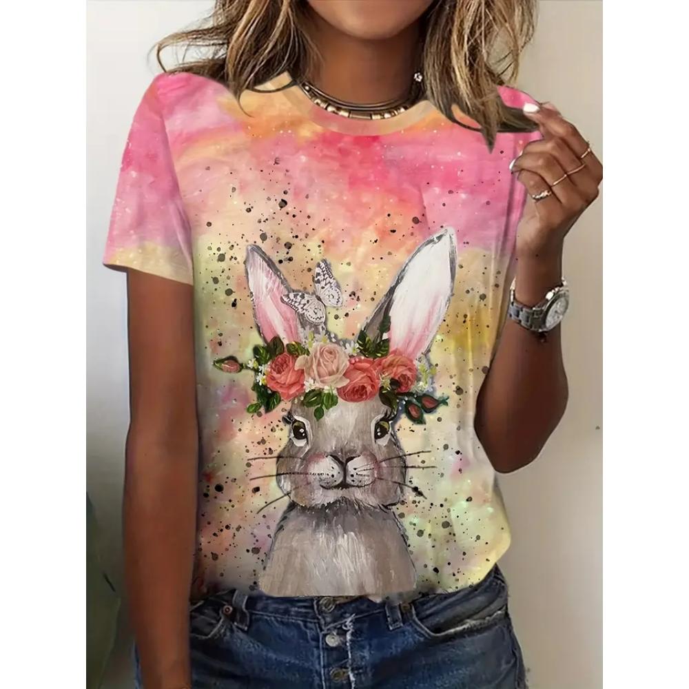 Женские футболки с 3D-принтом «Кролик» Большие модные футболки с рисунком больших размеров Повседневные футболки с принтом в стиле Харадзюку Футболки