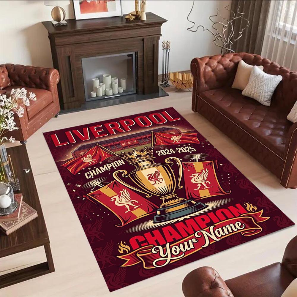 Liverpool Fc Personalized Name Floor Rug Office Rug Design For Game Room Hallway Bedrooms Living Rooms Antislip Carpet Anime Office Decor