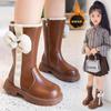 Children's Ankle Boots Girls Fashion Boots with Bow-knot Soft Bottom Love Pattern Little Kids High Leather Boots Anti-Slippery