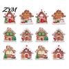 Festive Party Supplies 12Pcs Wooden Gingerbread House Ornaments for Christmas Tree Decorations, Rustic Hanging Xmas Decor with Candy And Snow Designs