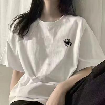 Женская хлопковая футболка с коротким рукавом, женские свободные модные топы со средним рукавом, летняя повседневная футболка, лето