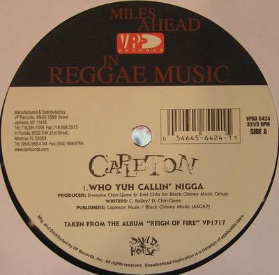 12-дюймовая пластинка CAPLETON - Who You Callin' Nigga / Or Wah VPRD6424 VP Records US Регги, Ска и Даб Б/У