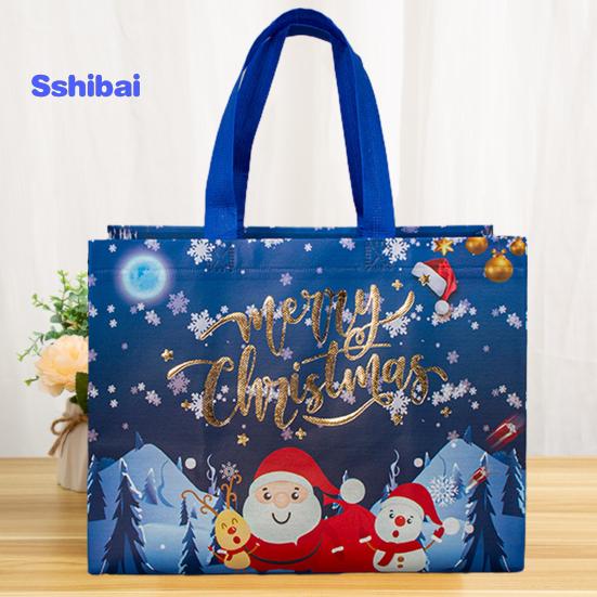 Рождественский подарочный пакет Санта-Клаус Снеговик Дизайн большой емкости с двойной ручкой из нетканого материала Подарочная упаковка для конфет