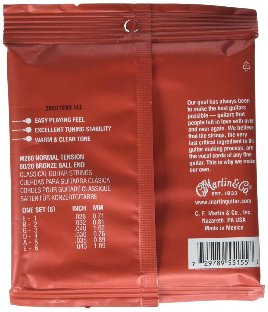 MARTIN M260 Classical Bronze Normal Tension Classical Guitar Strings 80/20