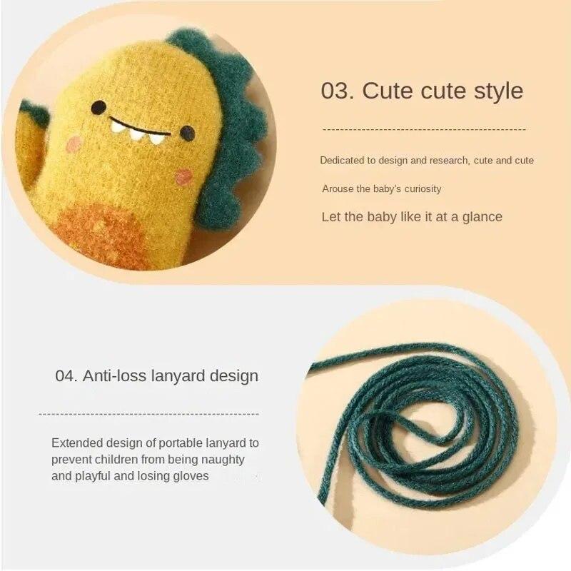 Cartoon Dinosaur Baby Gloves Warm Autumn Winter Kids Girl Boy Full Finger Gloves Knitted Thick Outdoor Children Toddler Mittens