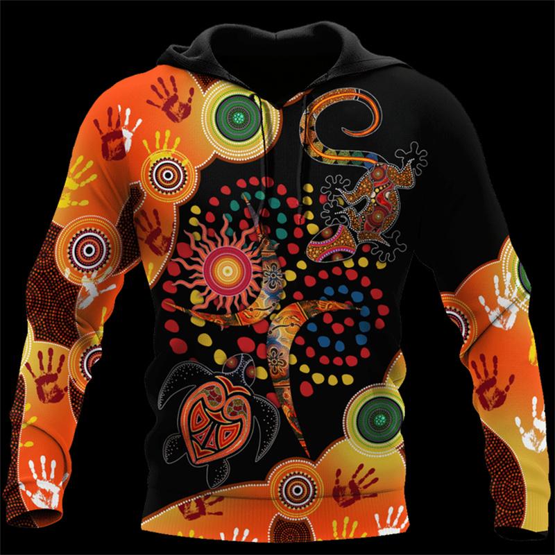 Новые толстовки и свитшоты Aboriginal Australia Indigenous Lizards And The Sun 3D Printed Hoody For Men Y2k Pullover Coat
