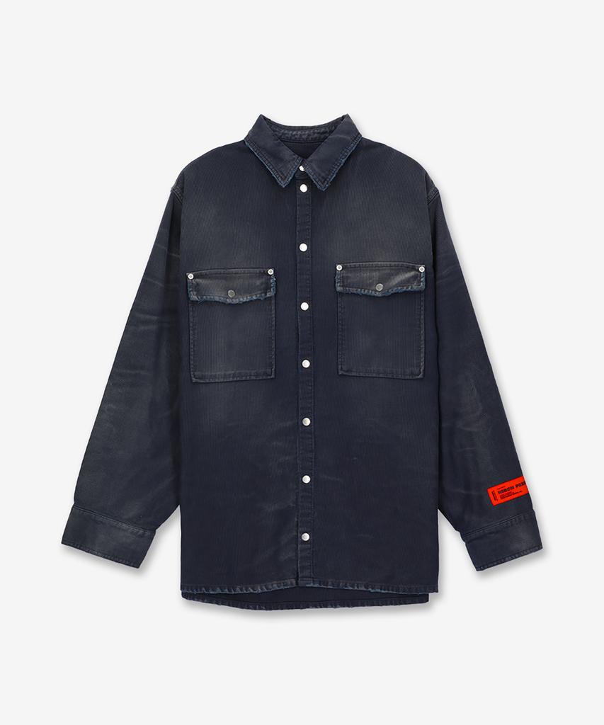 HERON PRESTON Men'S Distressed Button-Up Denim Shirt - Navy / Hmge002F23Fab0014600