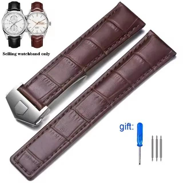 20 мм 22 мм 24 мм Ремешки для часов из натуральной кожи для серии Tag Heuer Эластичный водонепроницаемый ремешок из коровьей кожи Складная пряжка