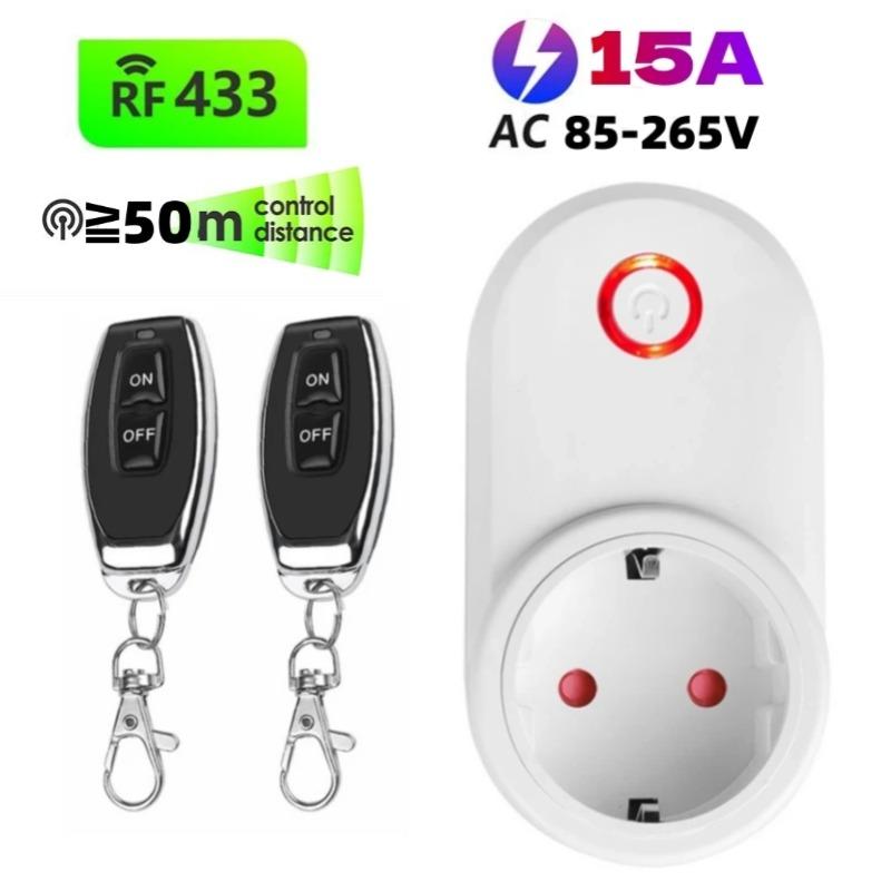 433MHz RF Remote Electric Smart Socket Switch with Remote Control 220V 15A EU Plug Universal ON/OFF Control for Home Appliance/Lamp/Fan Plug