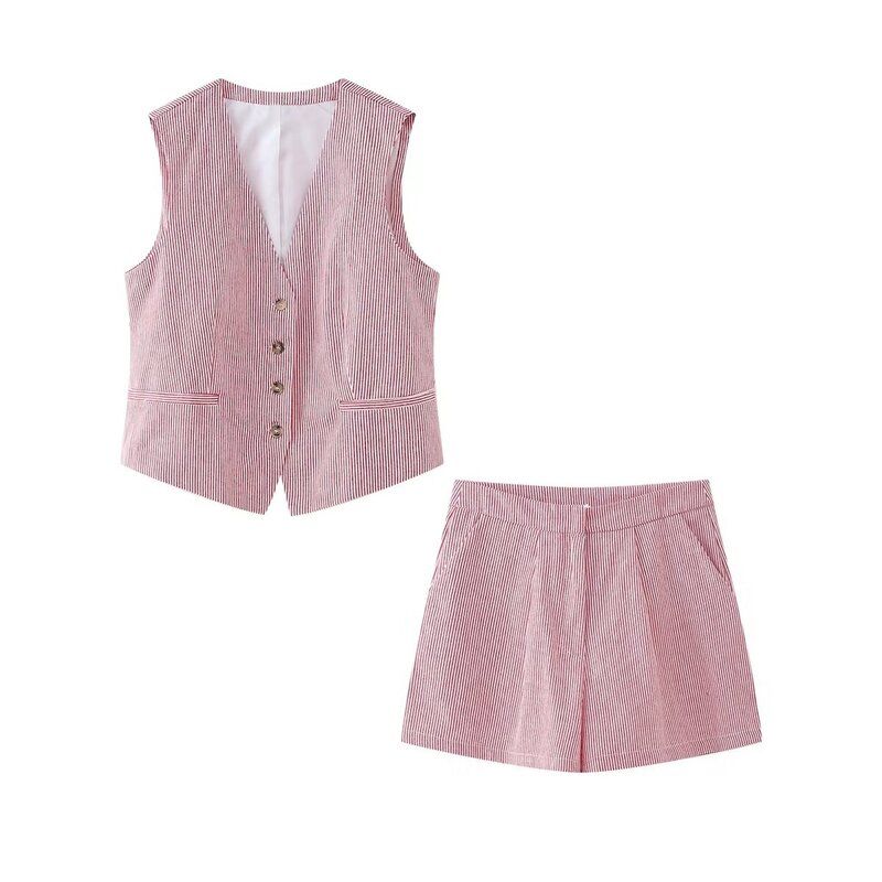 Fashion Style 2024 Spring New Arrival Women's Clothing Fashion Stylish Slim Looking Versatile Vest High Waist Shorts Suit